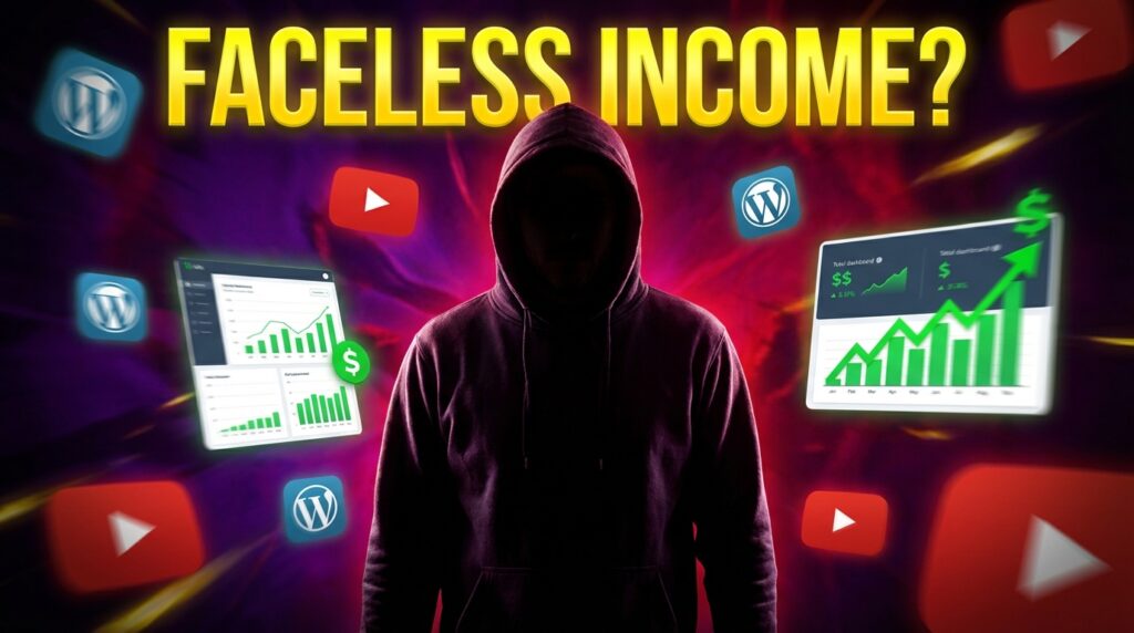 Faceless online business models like YouTube, blogging, and affiliate marketing generating income in 2026